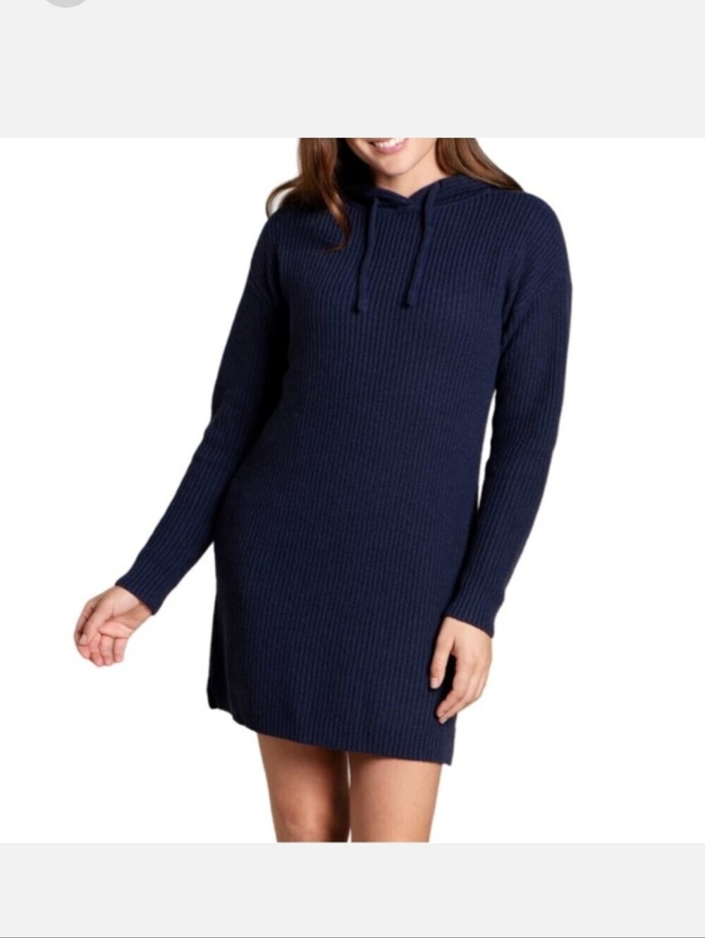 Toad&Co Whidbey Hooded Sweater Wool Blend Ribbed Dress Size Large